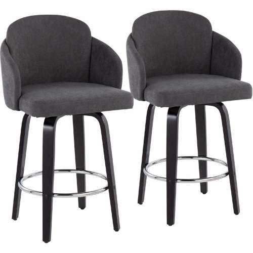 Dahlia 25" Counter Stool in Grey Fabric, Black Wood, & Chrome (Set of 2)